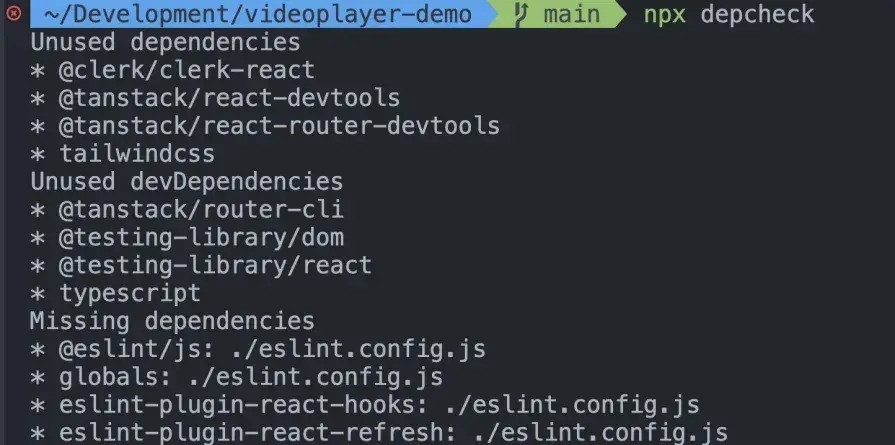 Terminal output identifying dependencies removed from the project.