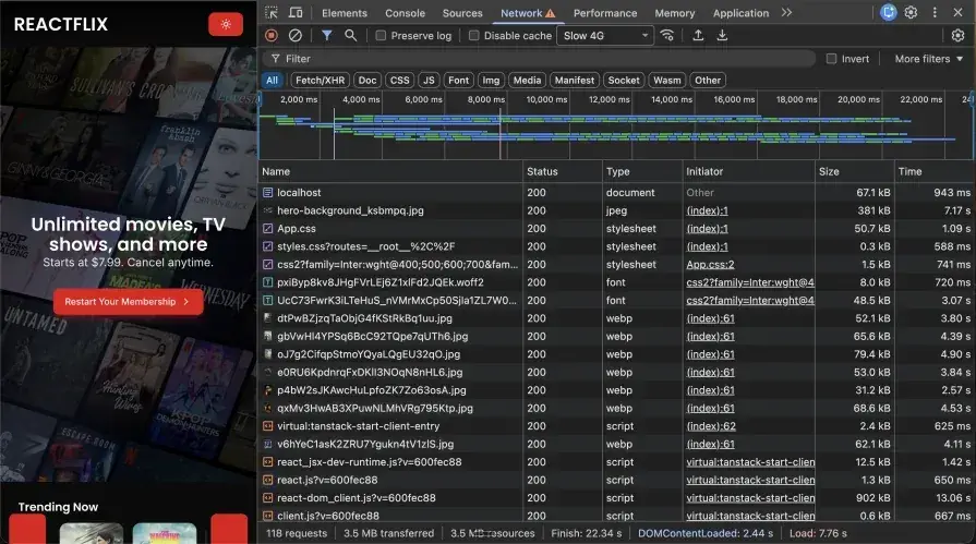 Network panel after emptying the cache and performing a hard reload.