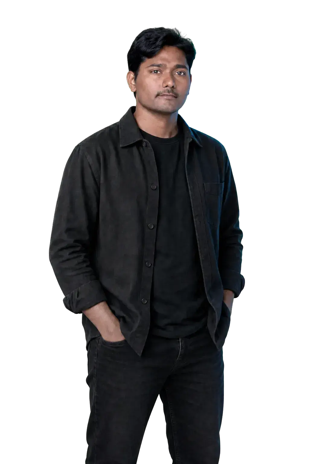 Ram Suryawanshi wearing a dark overshirt